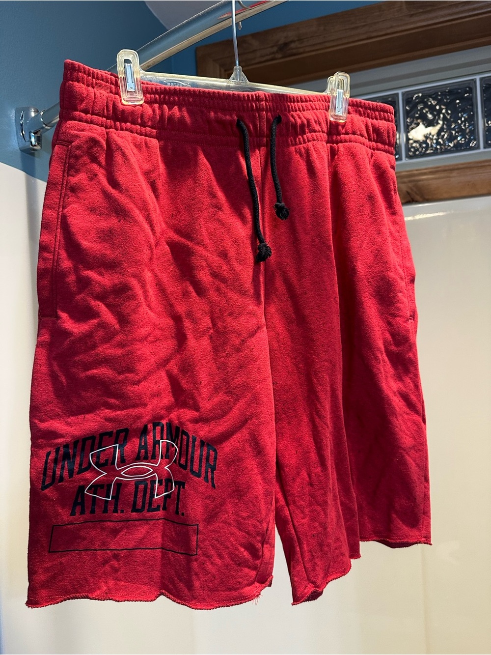 Under Armour Red Athletic Drawstring Shorts with Black Logo